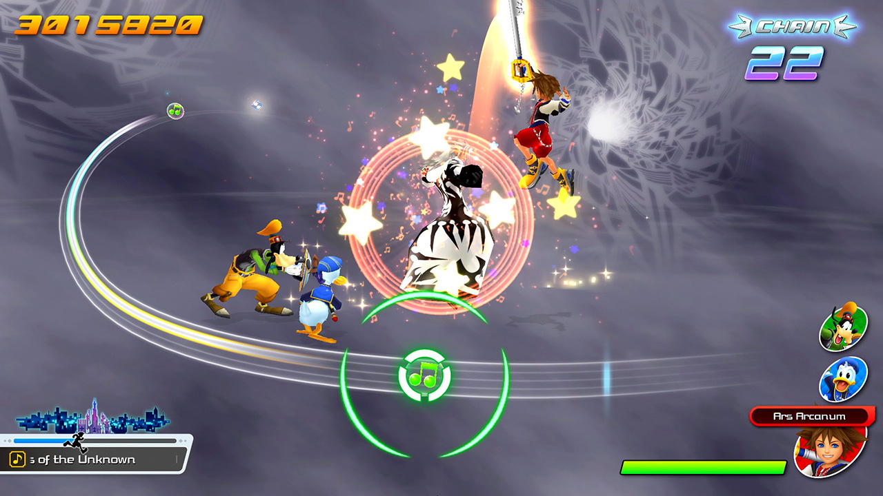 Kingdom Hearts: Melody of Memory screenshots show main menus and