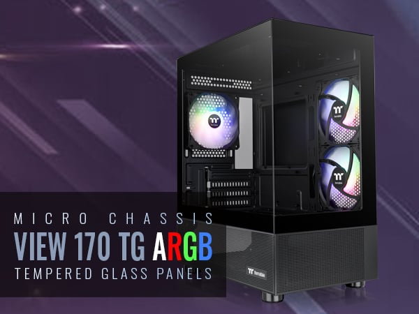 Thermaltake View 170 TG ARGB Black Micro-ATX Case; 3x120mm ARGB Fans ...