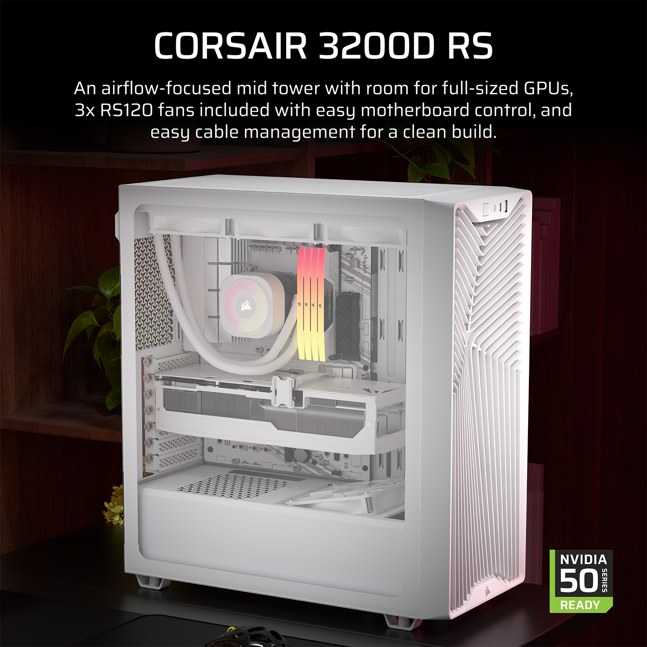 CORSAIR 3200D RS Mid-Tower PC Case - White