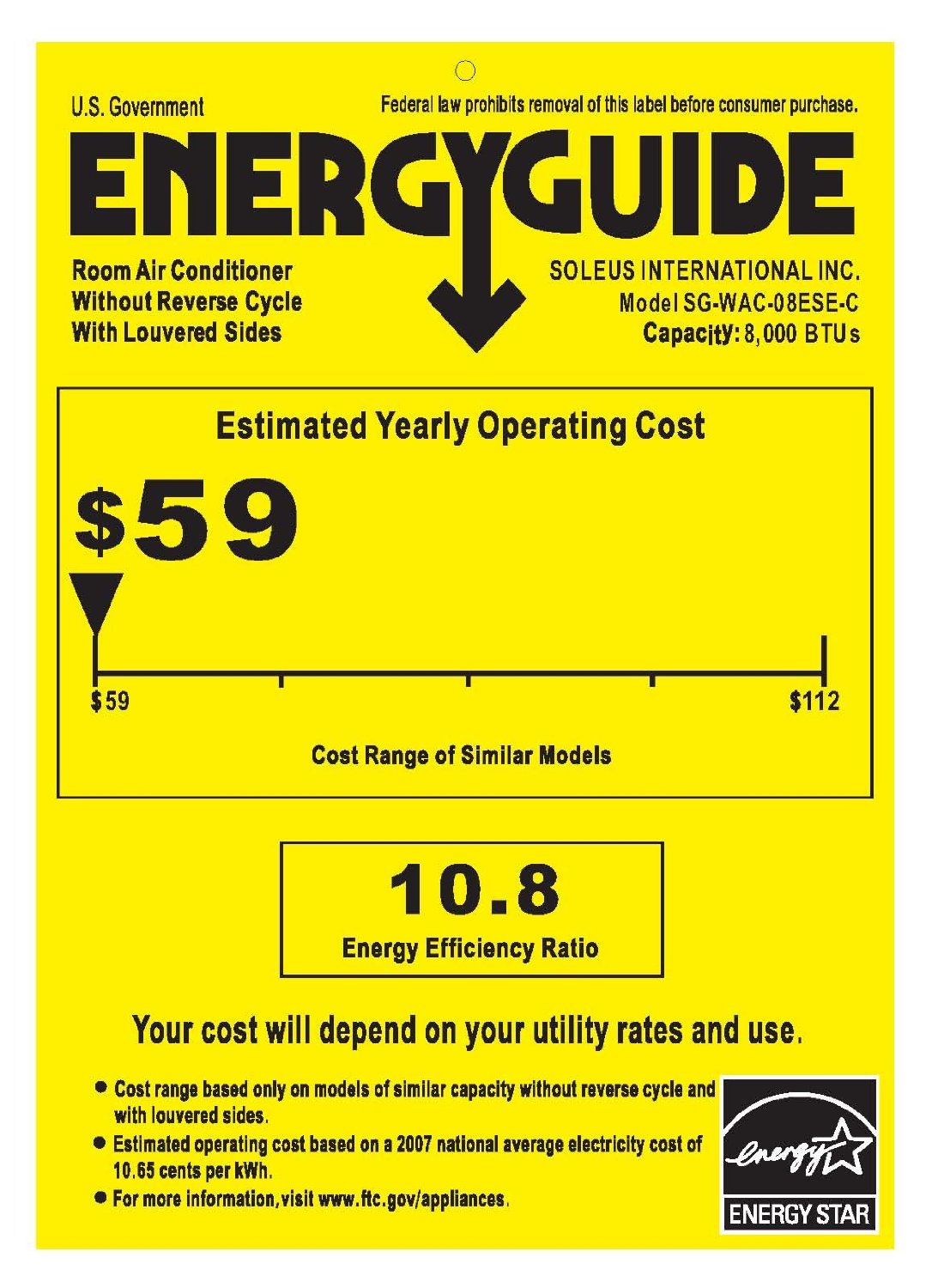 SOLEUS AIR SGWAC08ESEC 8,000 Cooling Capacity (BTU) Window Air