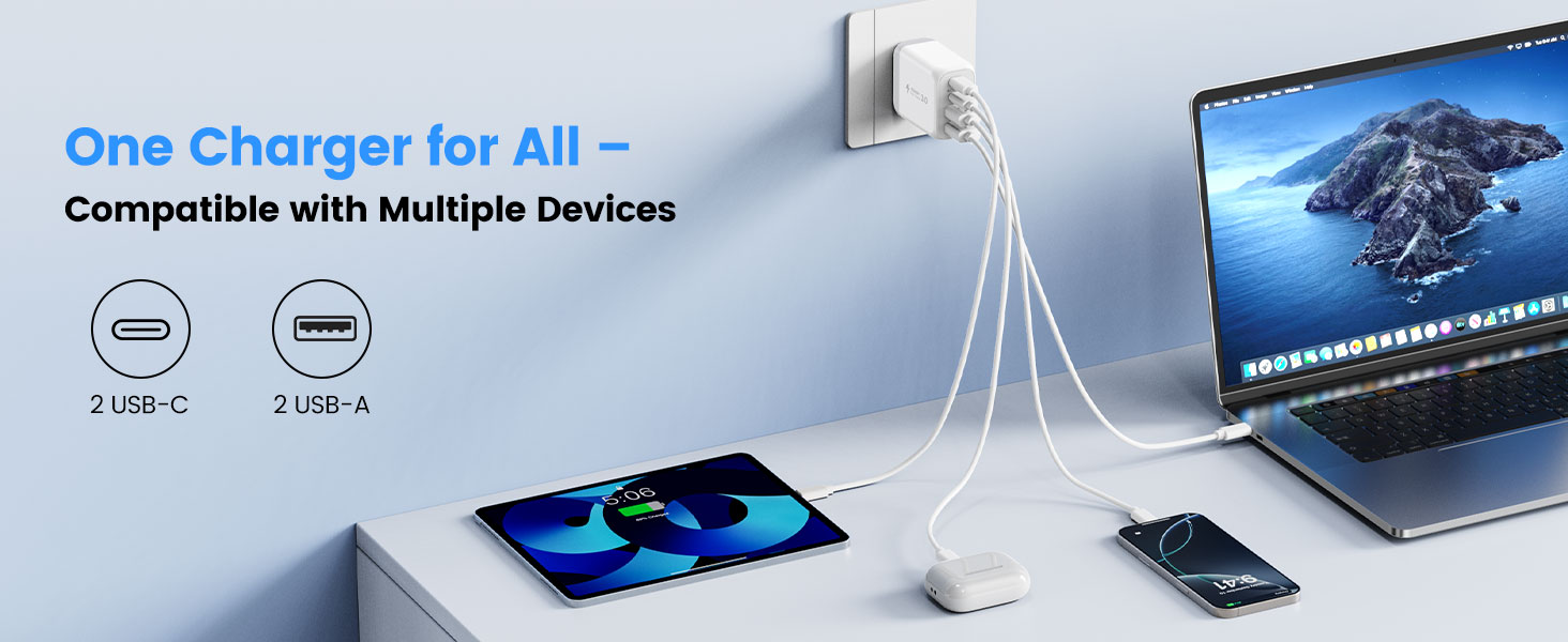 40W USB C Charger Block, 2-Pack Wall Charger, 4-Port Fast Charging Block Power Adapter