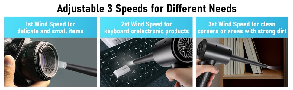 Compressed Air Duster - 3 Gear Speed 55000 RPM 7600mAh 7.2KPA Electric Air  Duster, Replaces Compressed Air Cans, Cordless air Blower Rechargeable for Cleaning  Camera Computer, Household and Pet Hair 