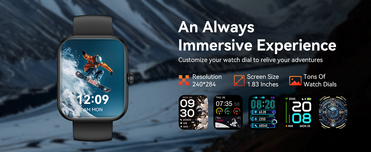 Smart Watch with Alexa Built-in, 1.83'' Touchscreen with Call Function, IP68 Waterproof