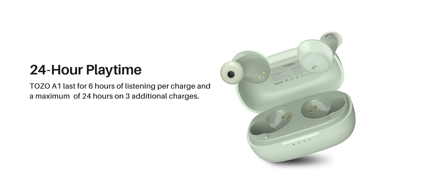 thumbnail image 2 of TOZO A1 Mini Bluetooth 5.3 Earbuds - Obsidian Black (Renewed) - 30H Battery Life 2 of 6