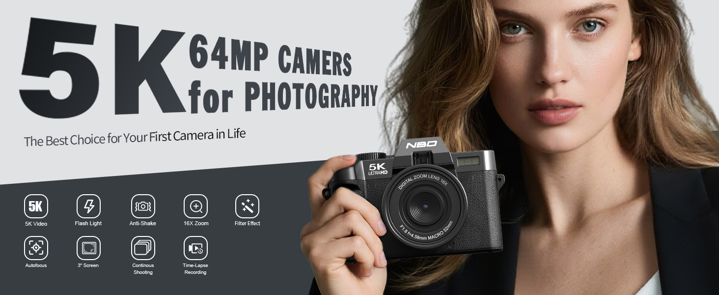 5K 64MP anti-shake digital camera for beginner portrait vlog photography