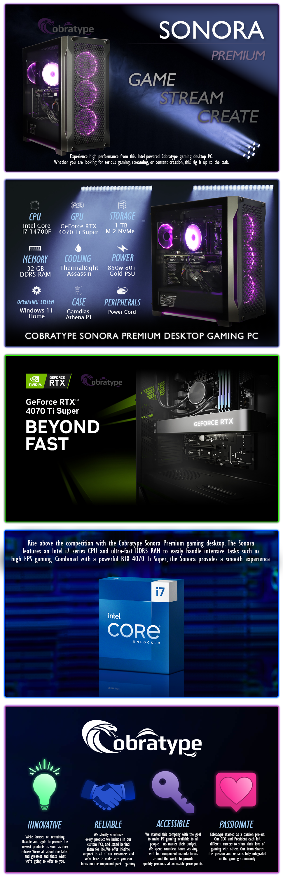 Cobratype Sonora Gaming PC - Intel Core i7-14700F, RTX 4070 Ti 