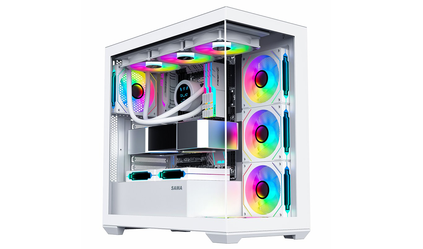 SAMA SV01 Gaming PC Case Computer Mid Tower ATX Case White with 4 ...