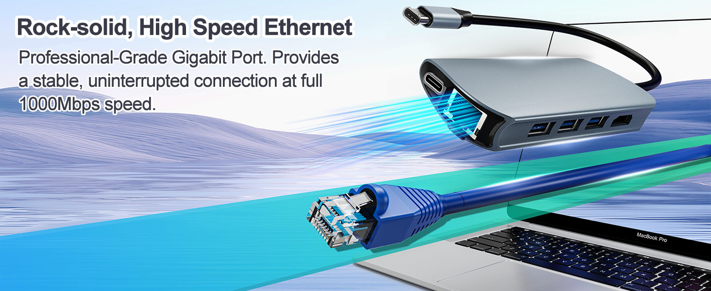 8-in-1 USB C Hub Ethernet Adapter with 4K@60Hz HDMI, 100W PD Charging, 3X USB 3.0 Ports, 1Gbps RJ45,