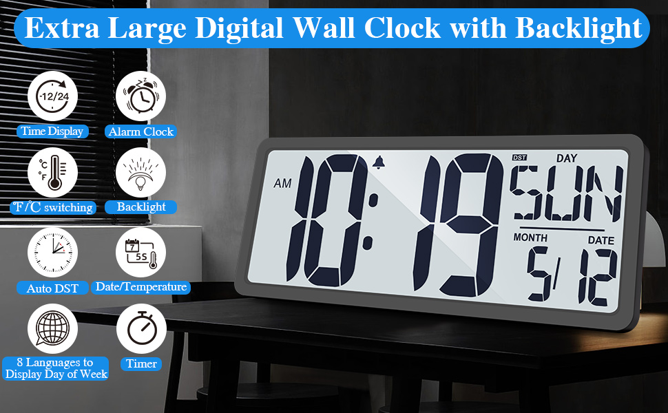 When the large digital wall clock with backlight is displayed at night.