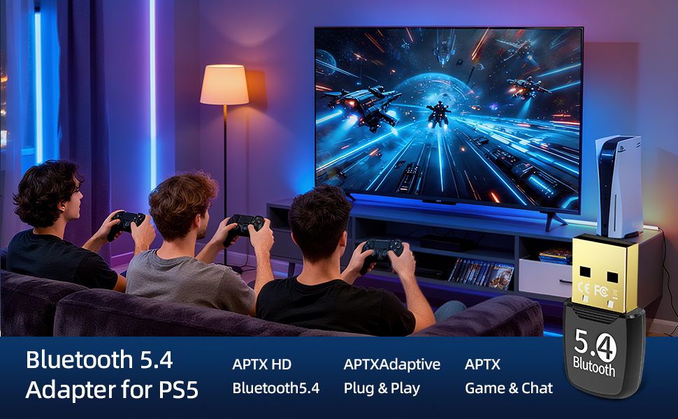 USB Bluetooth Adapter for PC Bluetooth 5.4 Dongle Receiver, Plug & Play Bluetooth 5.4 Adapter