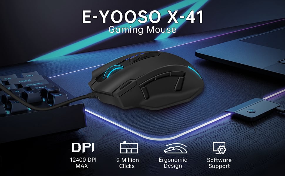 Large RGB Gaming Mouse Wired, 12400 DPI Wired Gamer Mouse with 6 Side Buttons & 7 Backlit Modes