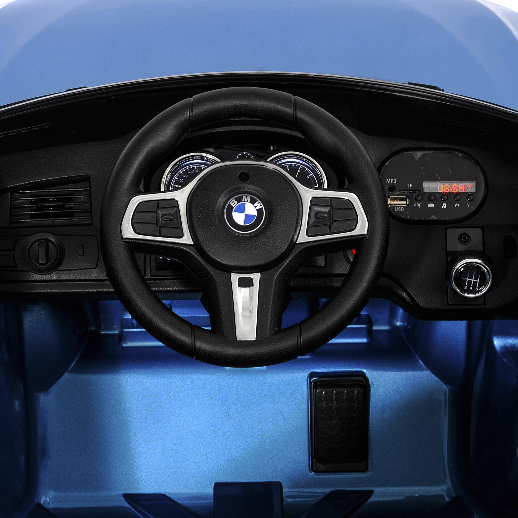 start button, forward and backward switch, light switch, bmw kids car.