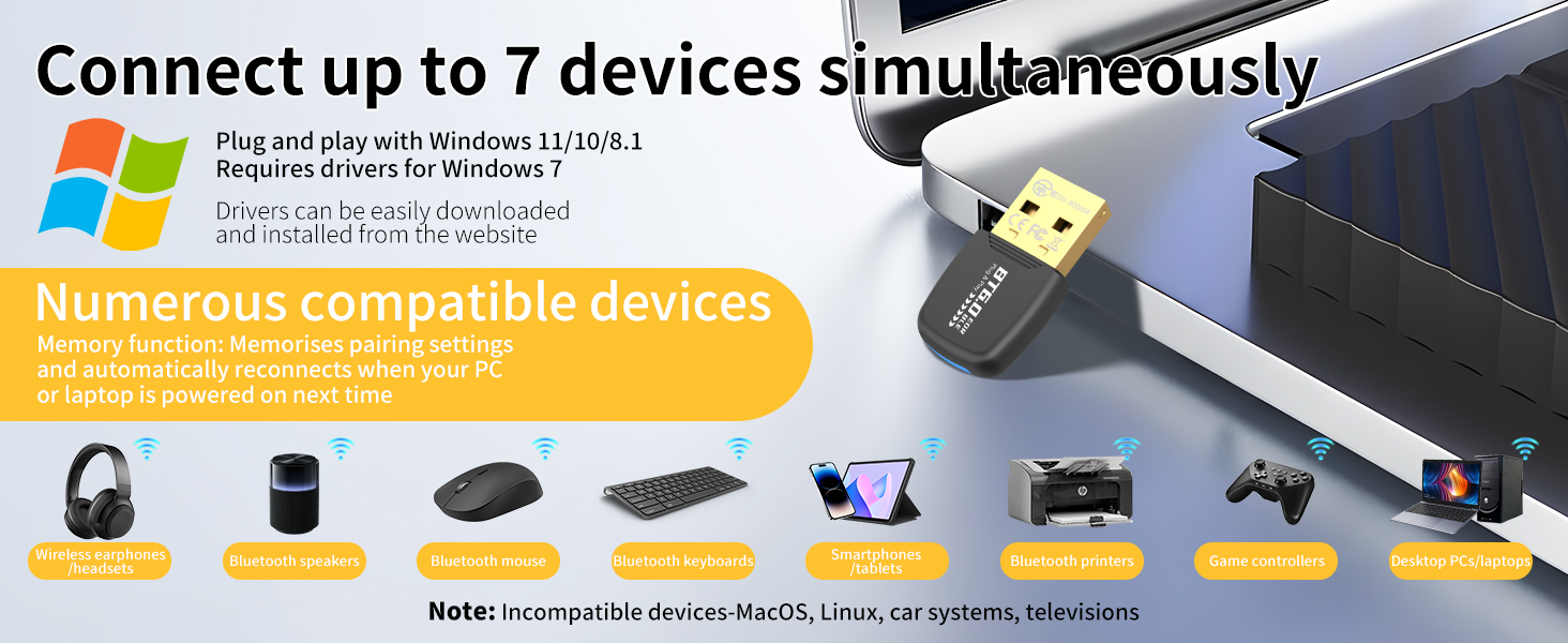 Bluetooth Adapter USB Bluetooth 6.0 Adapter EDR & BLE for PC Compact Design Plug & Play Compatible w