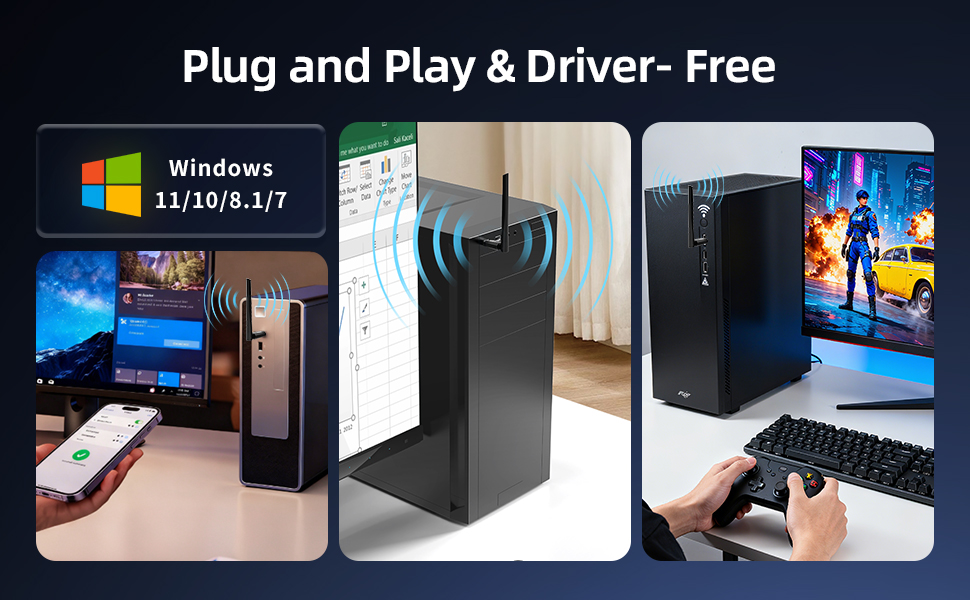 Bluetooth 5.4 Adapter for PC with Adjustable Antenna, 150M Long Range USB Dongle