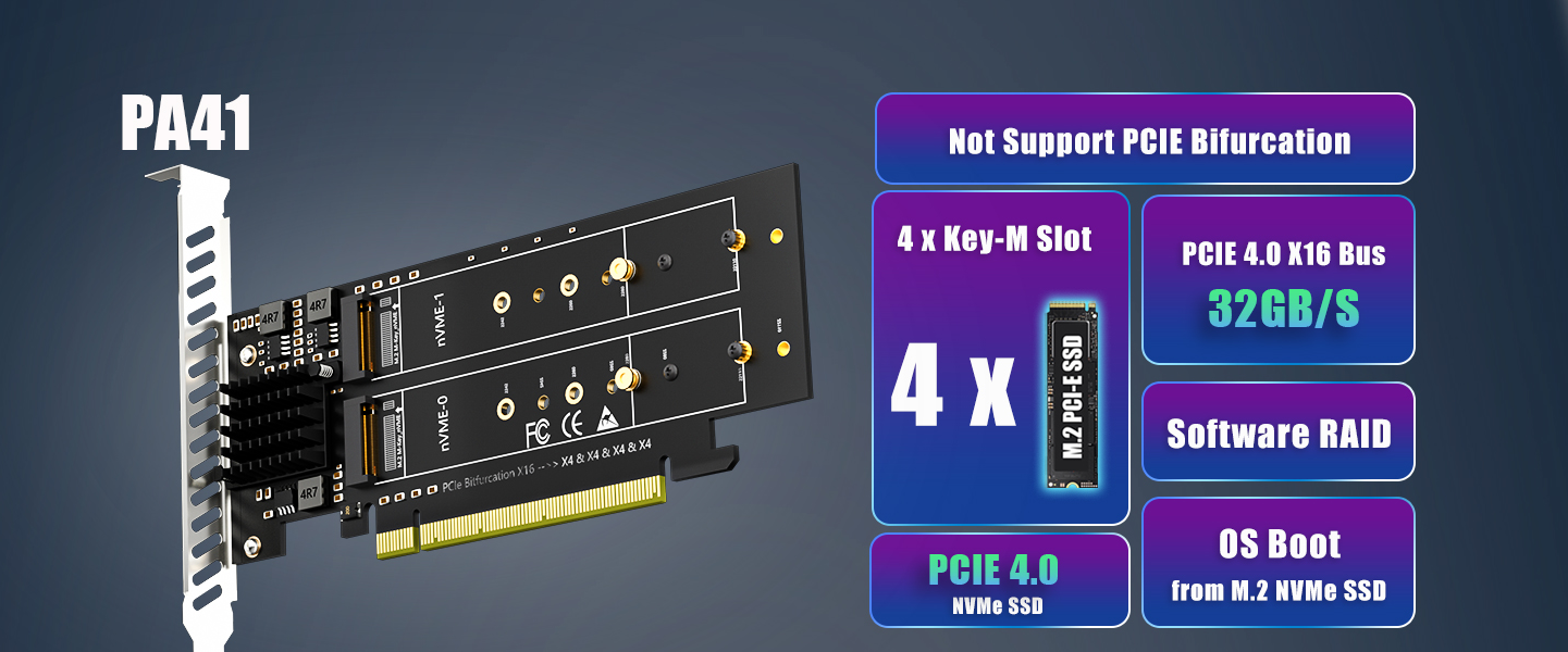 Quad M.2 NVMe to PCIe 4.0 X16