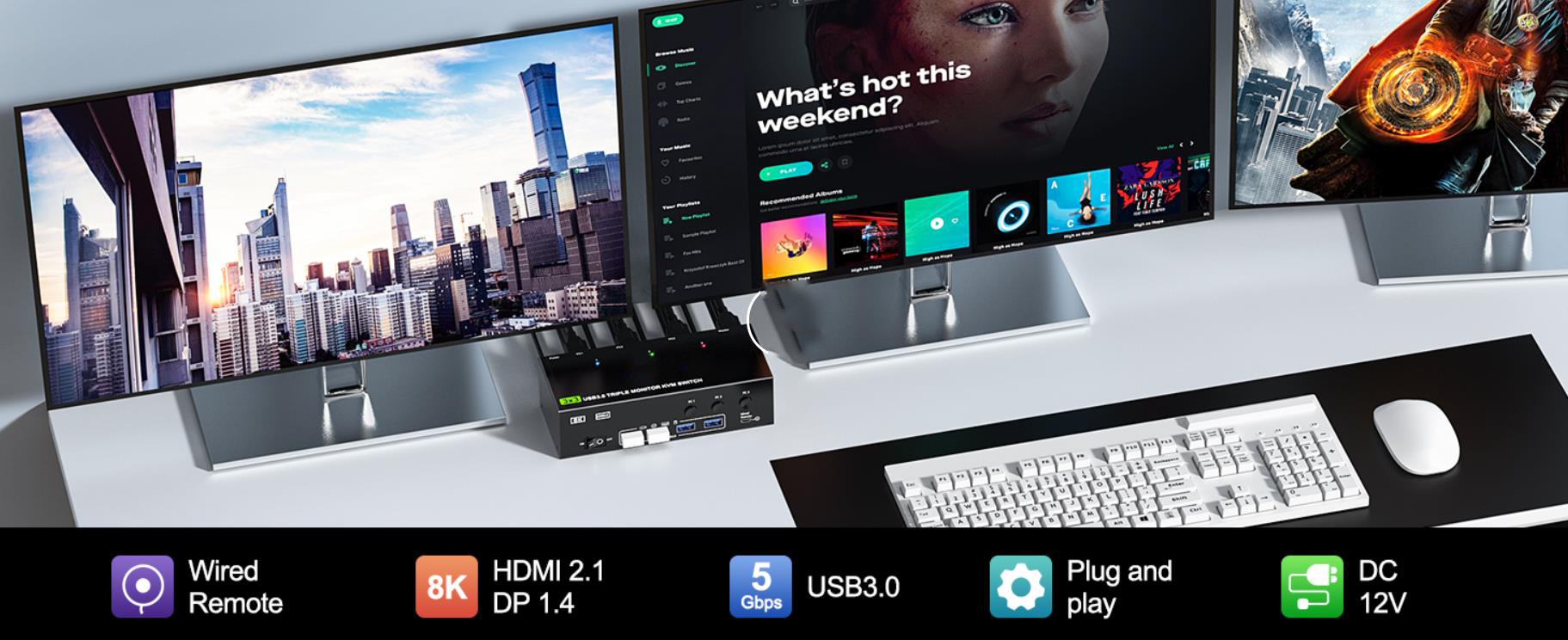 KVM Switch for 3 Monitor 3 PC