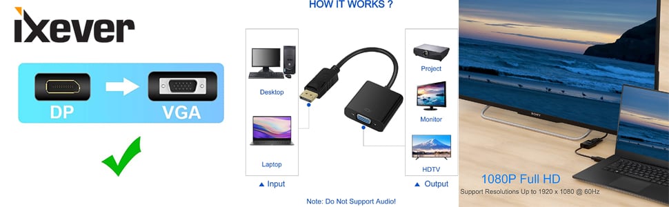 DisplayPort to VGA Converter Adapter (Male to Female)