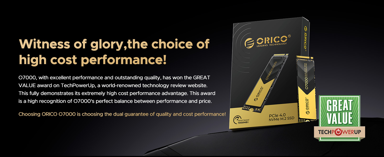 ORICO Ultra-Fast NVMe M.2 SSD 7000Mb/s 2TB Solid State Drive with Heatsink Cooling Vest Design for C