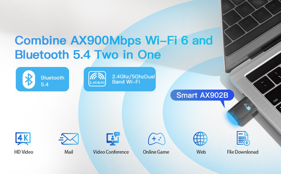AX902B-2-IN-1 Wi-Fi 6 and Bluetooth 5.4 Adapter for PC/Laptop/Desktop
