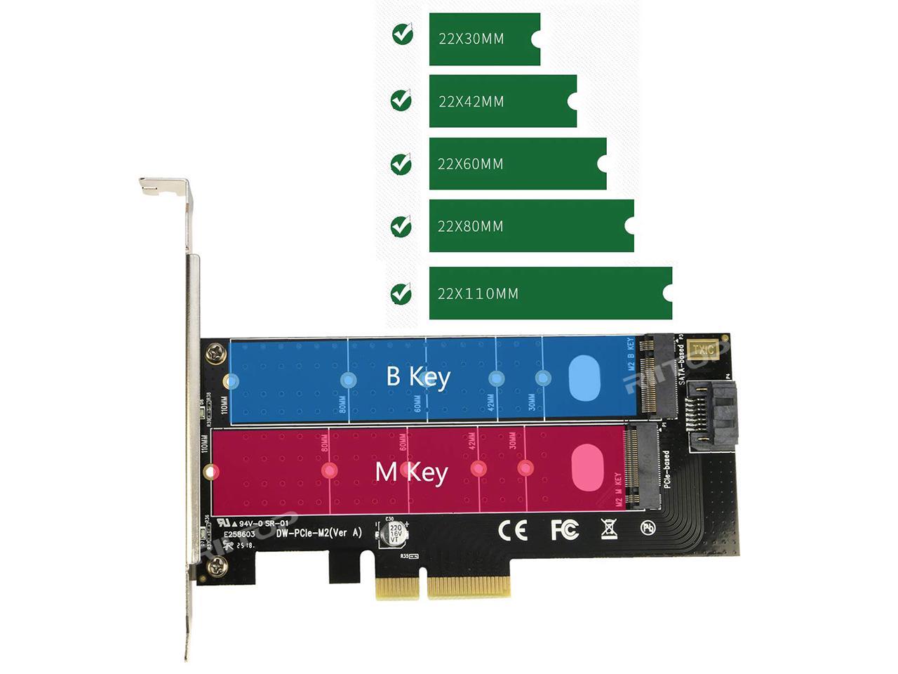 Dual M.2 to PCIe Adapter, RIITOP M.2 NVMe SSD to PCIe Adapter & NGFF (B+M  Key) SSD to SATA Controller Expansion Card for 1x NVMe SSD and 1x NGFF  (SATA
