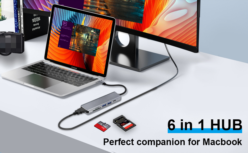 USB C Hub Adapter - Connects well with laptop and cell phone!