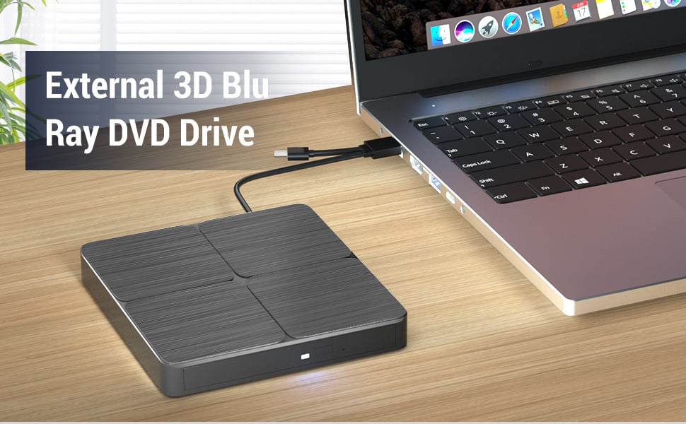 External Bluray DVD Drive, USB 3.0 and Type-C Portable CD/DVD Drive 3D Blu-ray External DVD Drive Sl