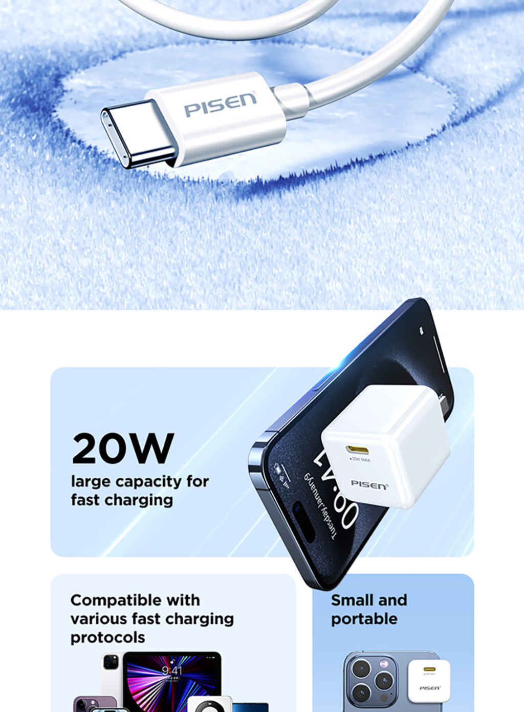 PISEN TP-C36 PD20W Pudding Single Port Fast Charger