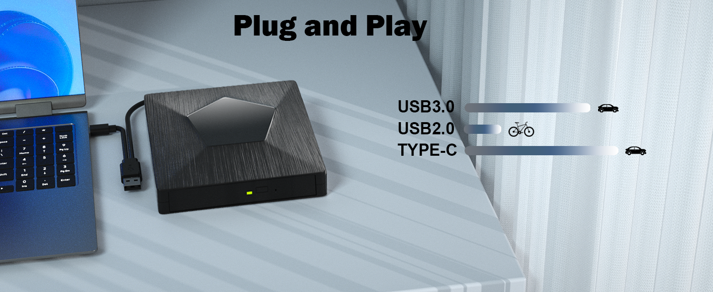 External Blu Ray Drive, USB 3.0 & Type-C Blu Ray Burner, DVD+/-RW BD CD DVD Player