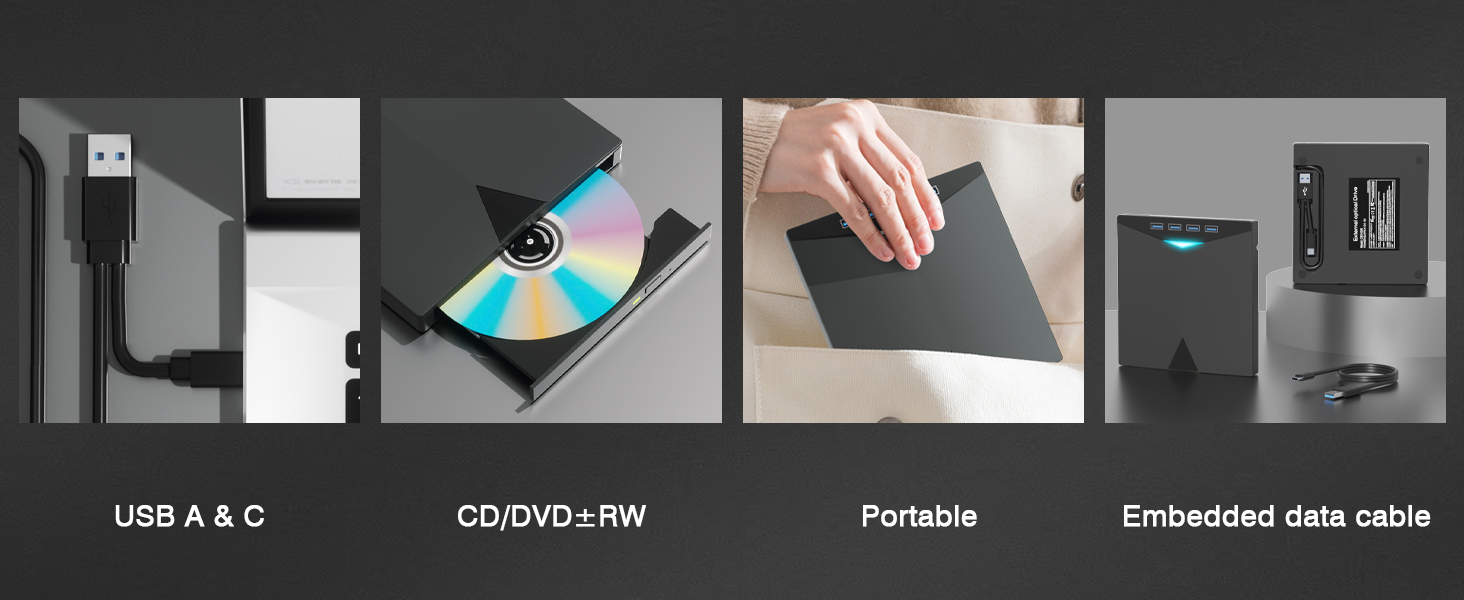 External CD/DVD Drive for Laptops PC, 7 IN 1 Portable DVD Drive CD Burner