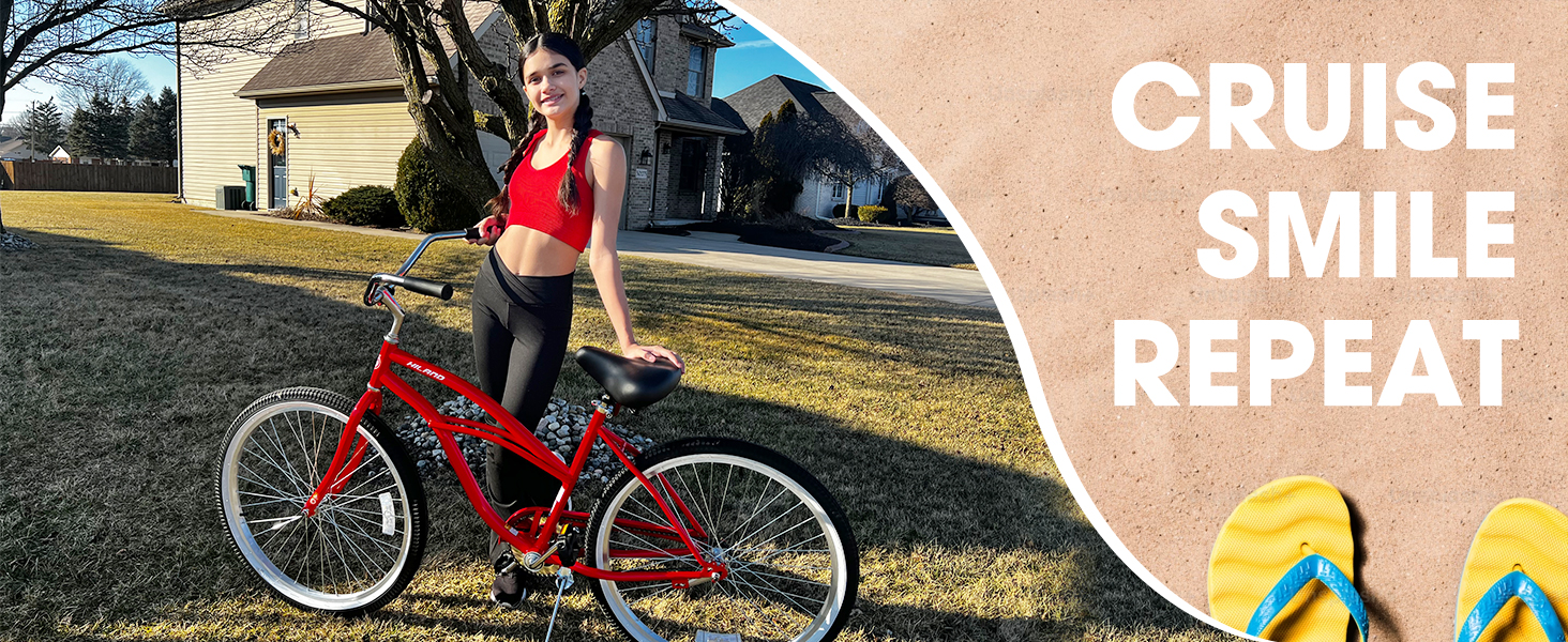 hiland red 26 inch cruiser bike women