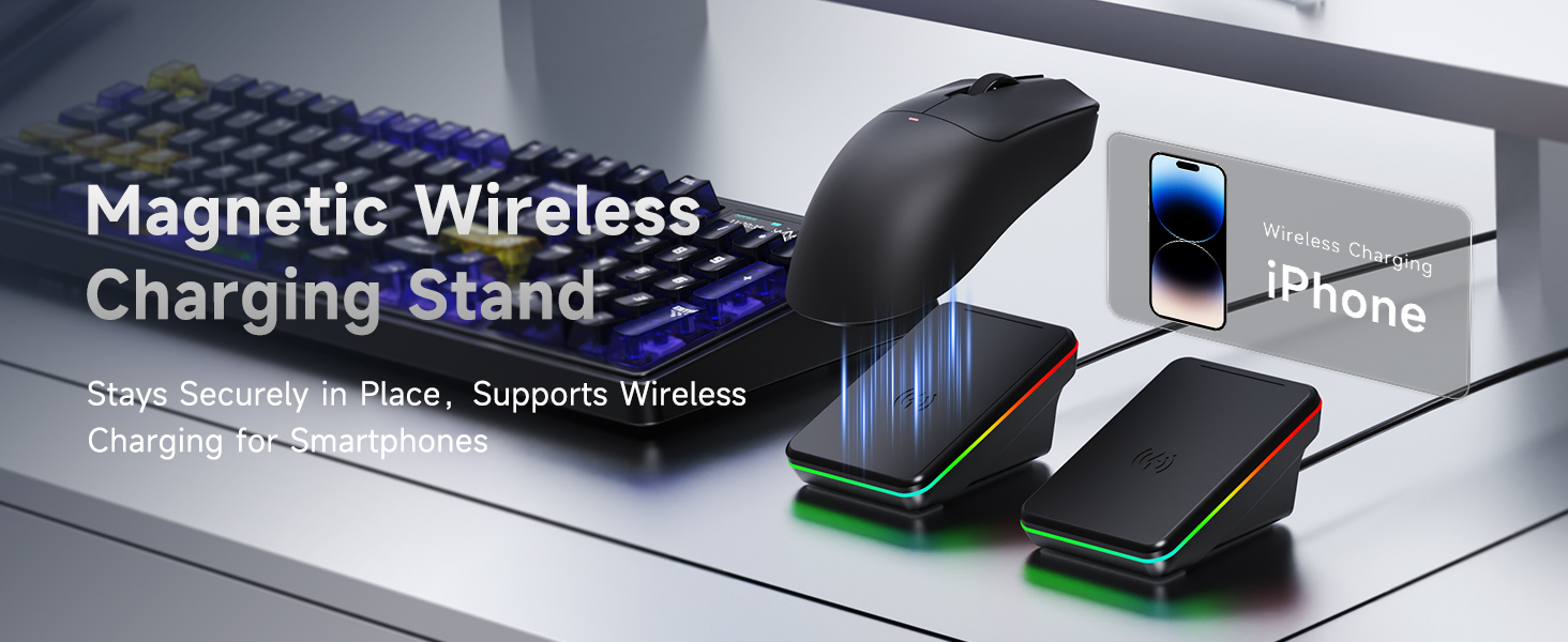 AJ200P Wireless Gaming Mouse, Tri-Mode Bluetooth/2.4G/Wired PC Mouse with Magnetic Charging Dock