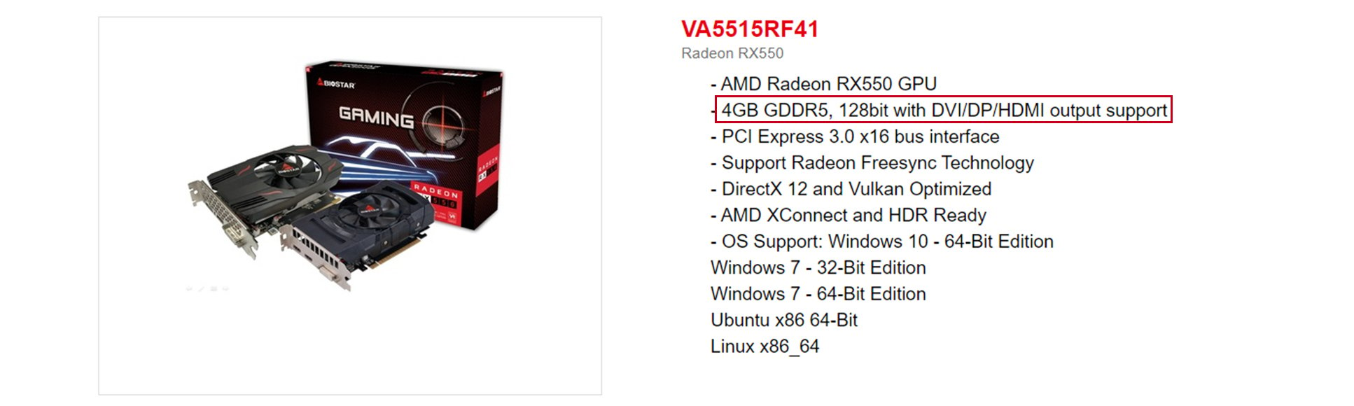 Biostar amd radeon rx 550 online 4gb