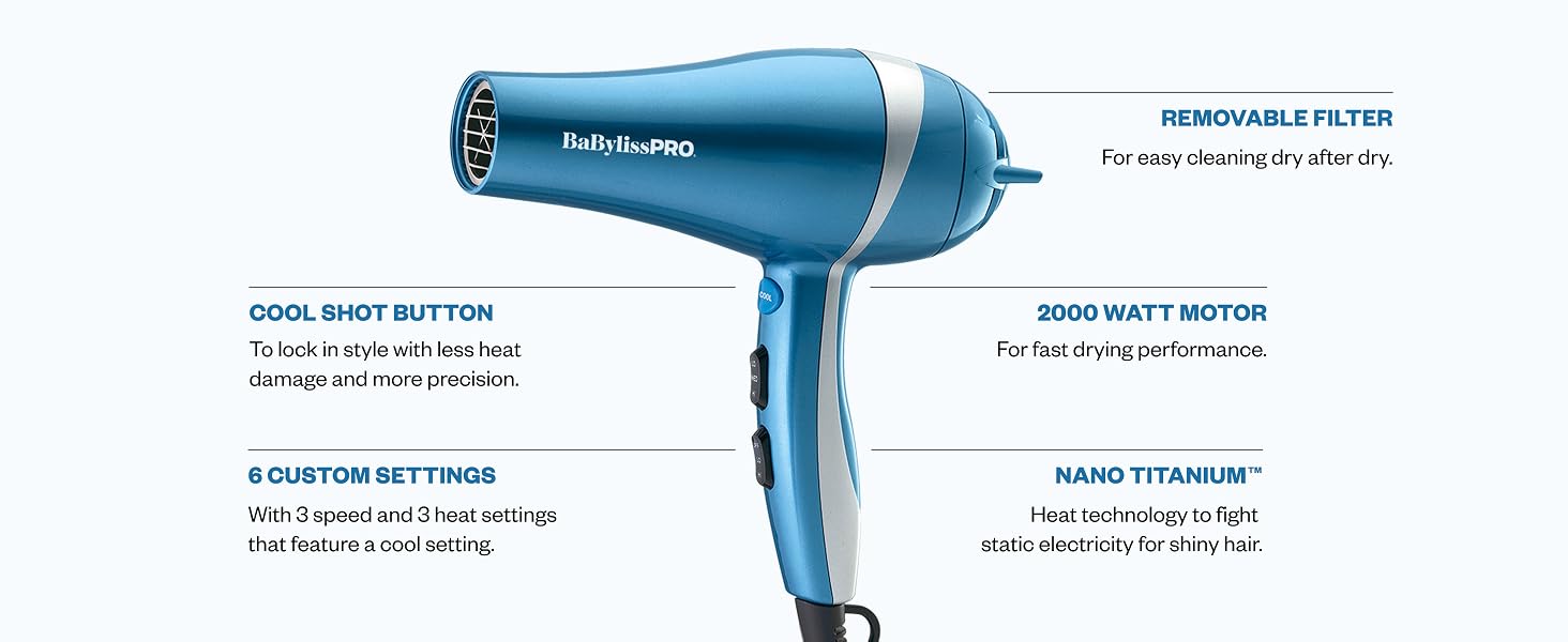 BaBylissPro BNT5548 Nano Titanium Lightweight Ionic Hair Dryer