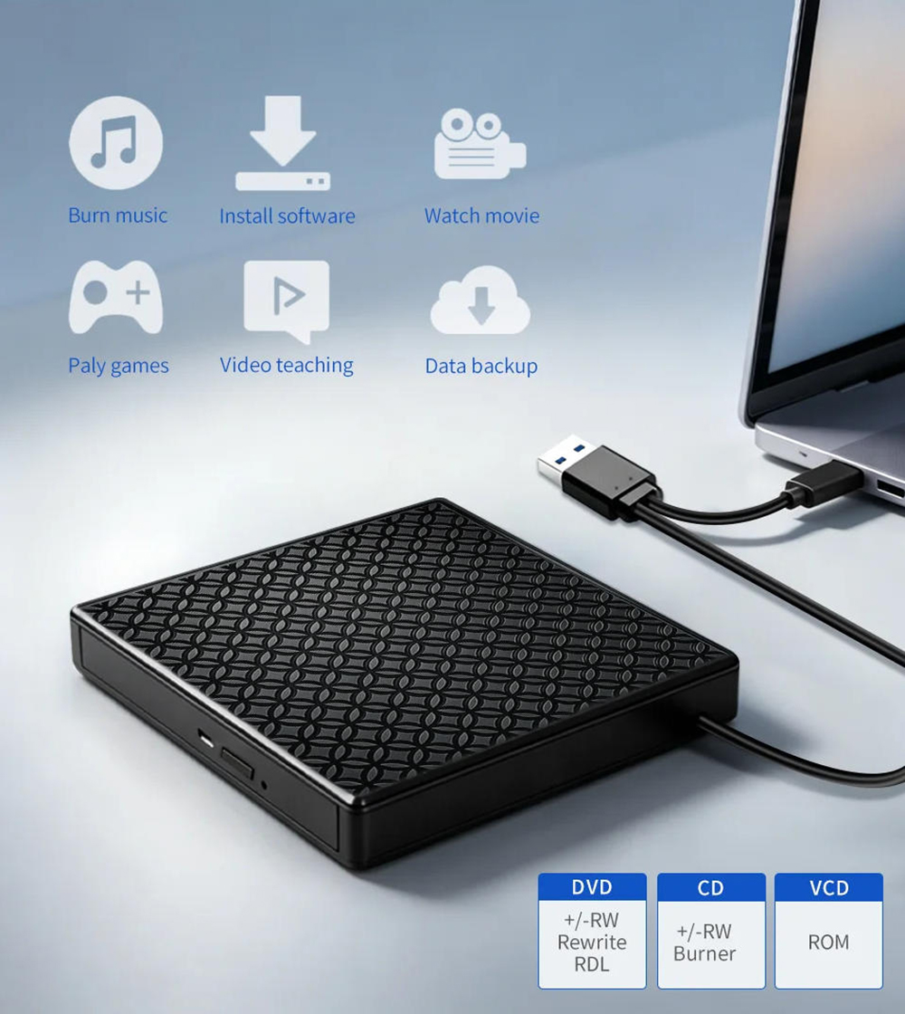 External CD/DVD Drive for Laptop, Portable DVD Player for Laptop, 8 in 1 USB 3.0 Ultra-Slim Portable