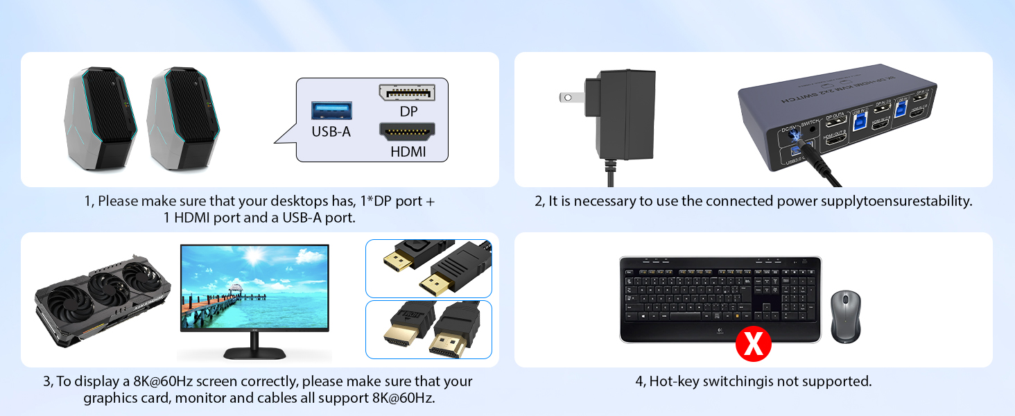 HDMI+DisplayPort Dual Monitor KVM Switch for 2 Computers 2 Monitors, Aluminum 8K@60Hz KVM Switch