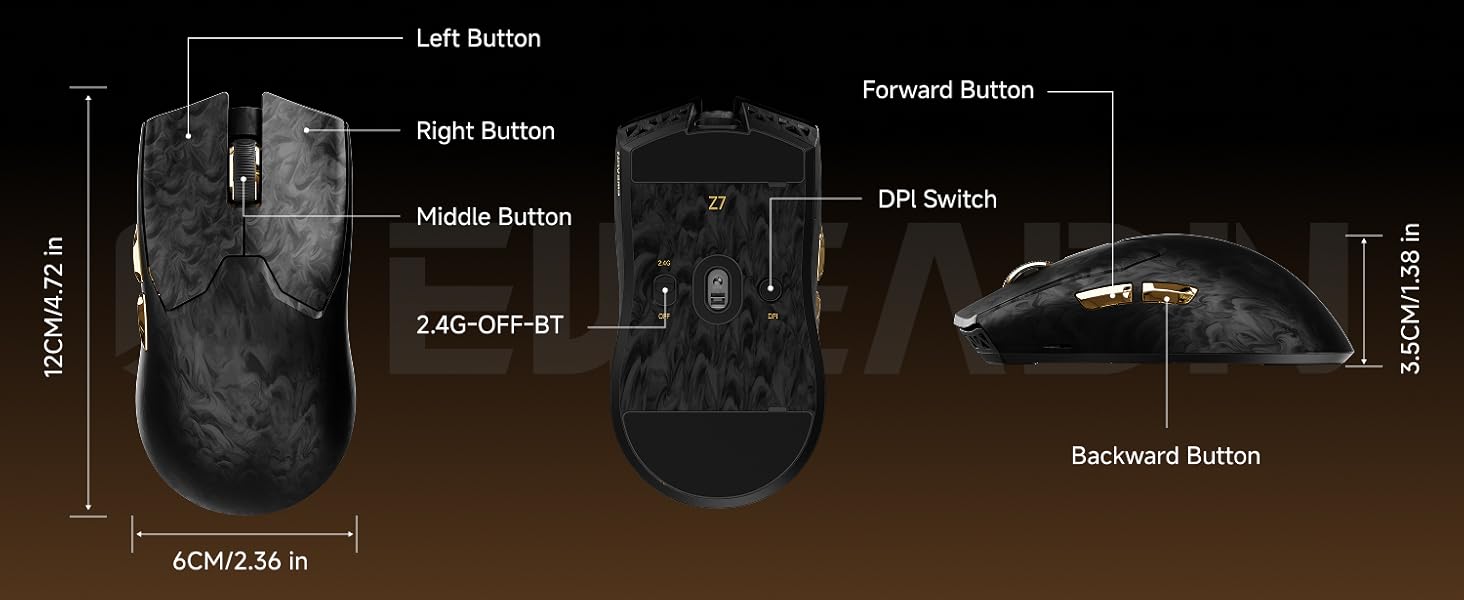 Z7 Carbon Fiber Shell Wireless Gaming Mouse with 42000 DPI, PAW3950 Sensor, Kailh Optical Switch