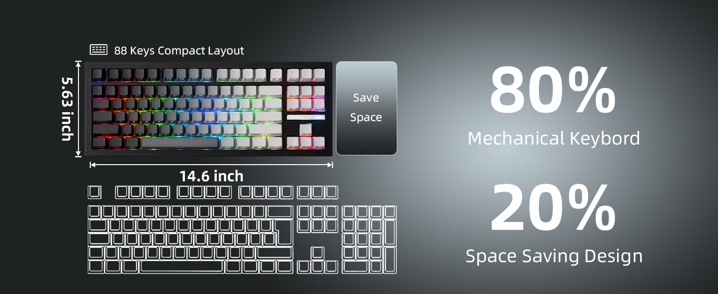 ZORNHER ZH870 Wireless Mechanical Gaming Keyboard,80% Black Custom