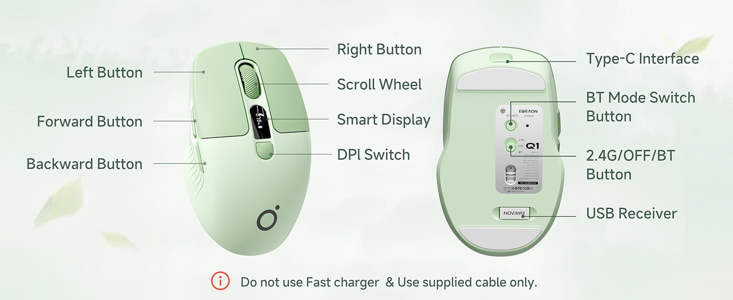 Silent Click Design  Unique colour Smart Display - shows battery & DPI