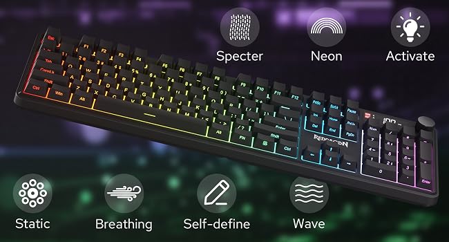 Redragon K526 PRO Wireless RGB Membrane Gaming Keyboard, LED Screen & Knob