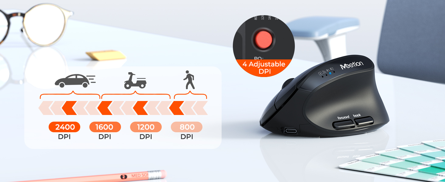 Ergonomic Mouse, Wireless Mouse, Bluetooth Vertical Rechargeable Mice, 4 Adjustable DPI 800-2400, Bl