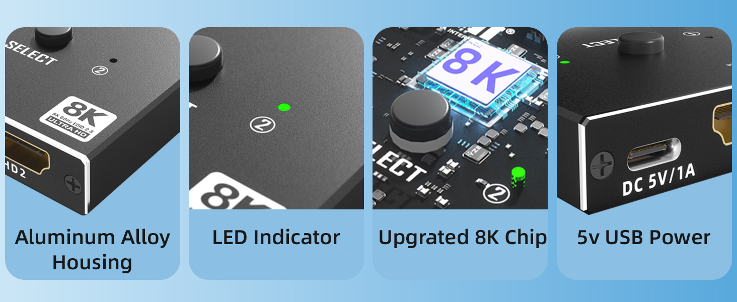 8K HDMI 2.1 Switch Bi-Directional - 2 in 1 Out Switcher