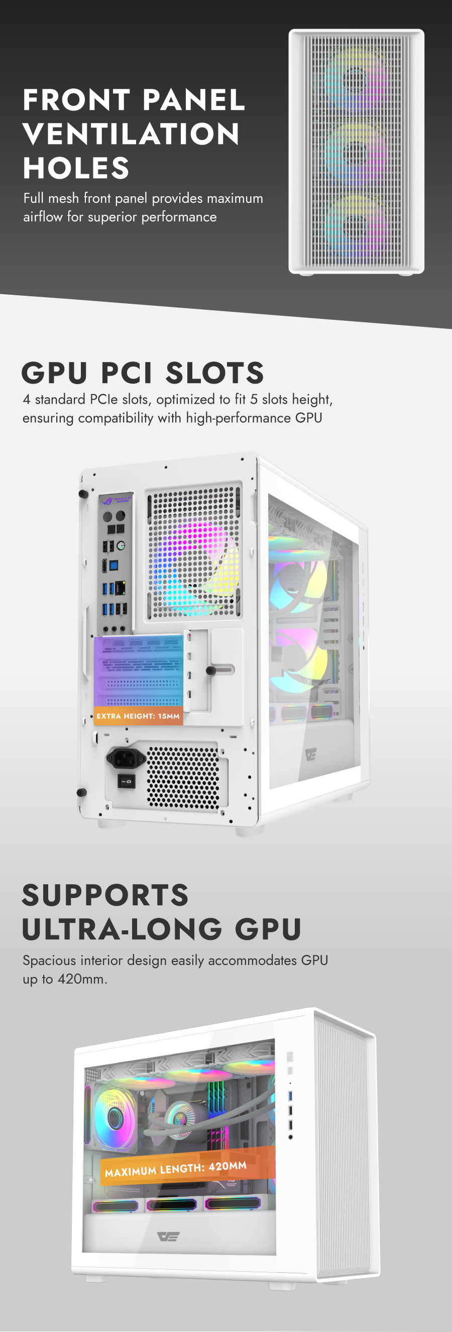 darkFlash DB460M, Micro-ATX PC Gaming Case, High Airflow Full Mesh Front Panel