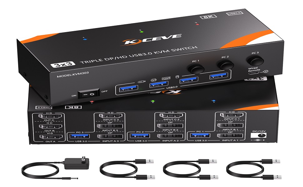 KVM Switch 3 Monitors 3 Computers 4K144Hz