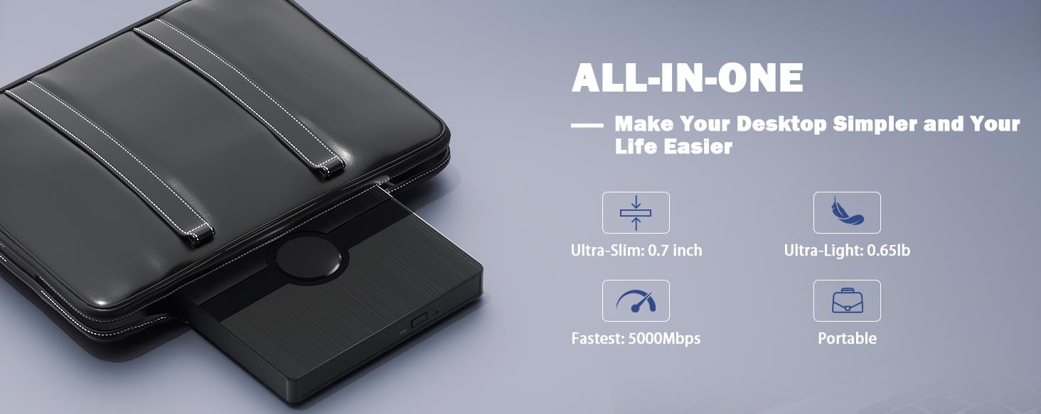 External Blu Ray Drive, BD Player with Read/Write Capability Portable Blu-ray Player with USB 3.0 Ty