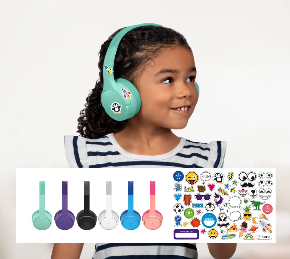  Belkin Wireless Bluetooth On-Ear Headphones for Kids with Mic