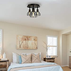 Semi-Flush Mount Ceiling Light,3-Lights Industrial Multi