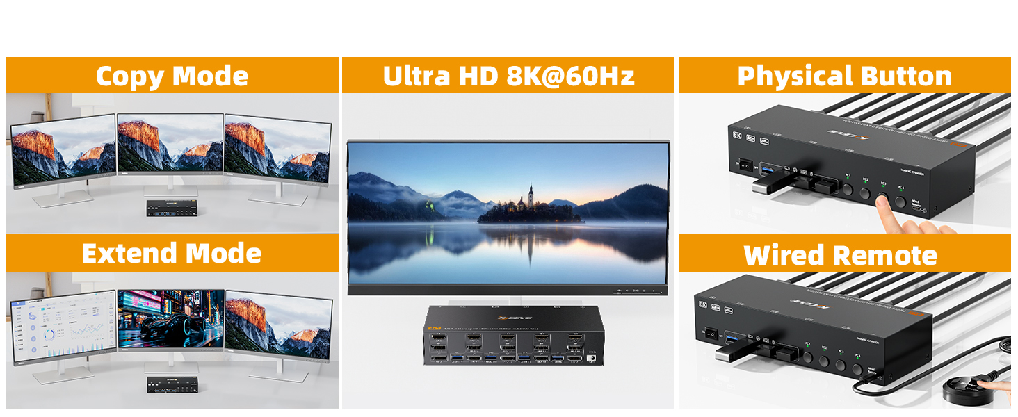 Note: Please connect the 12V DC power adapter to provide sufficient power. Using a shorter 8K HDMI +
