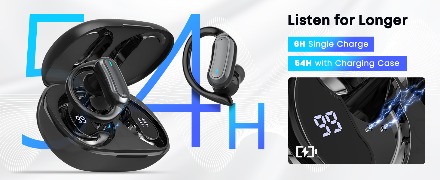 Wireless Earbuds Bluetooth 5.4 Headphones, 54H Playtime Stereo Earphones with Noise Cancelling Mic