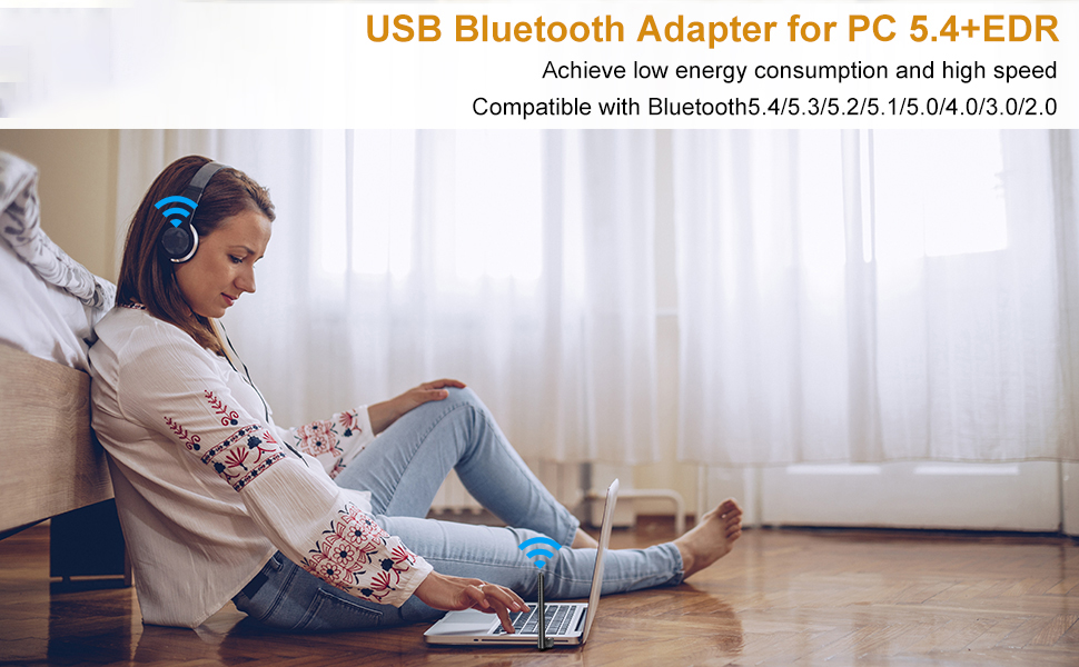 Hitoor USB Bluetooth 5.4 Adapter for Desktop PC, Long Range 500FT/150M Wireless Transfer Bluetooth 5