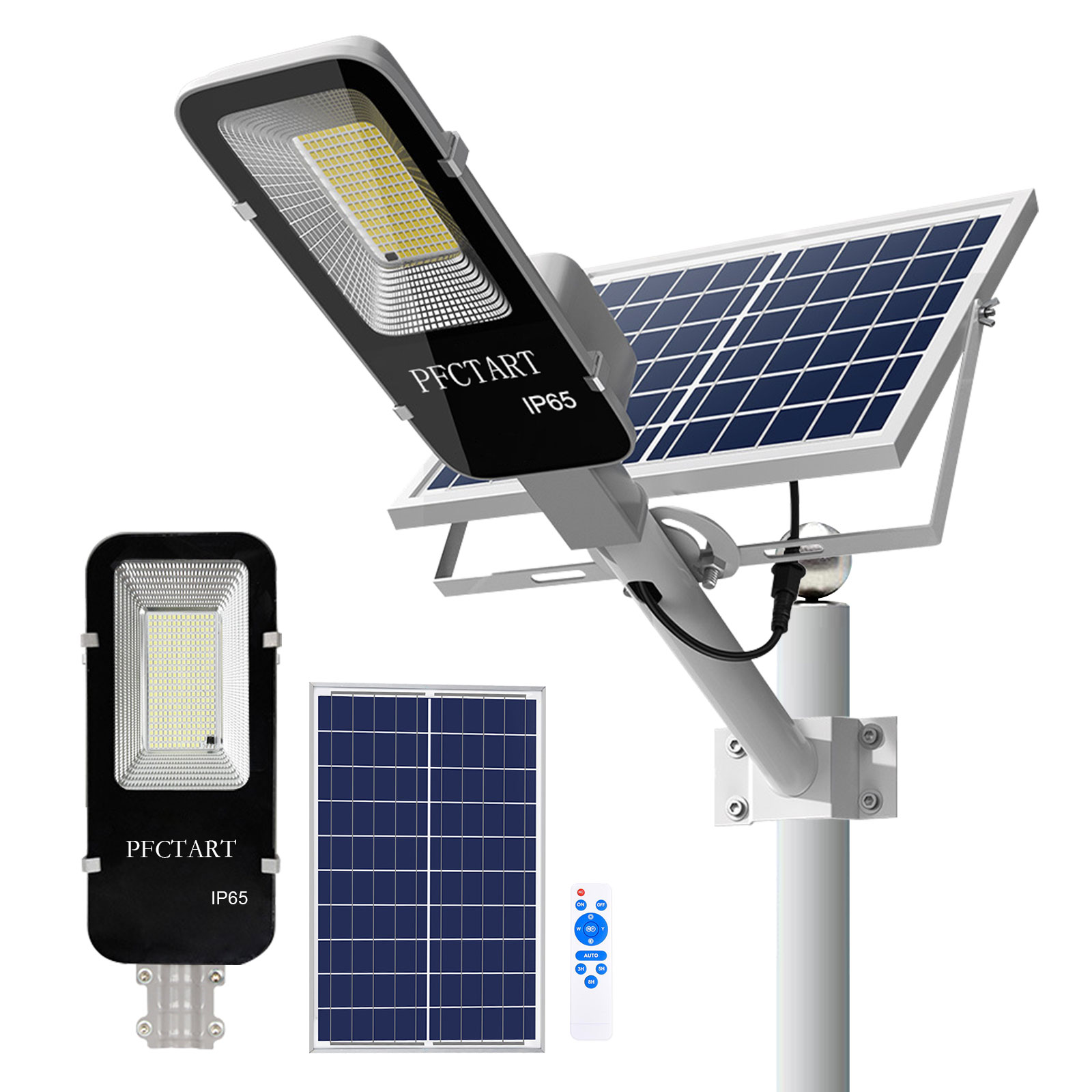 Solar Street Light Dusk to Dawn Road Lamp+Pole+Remote